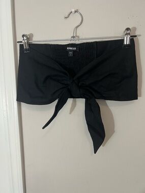 Express Black Tie-Front Linen Blend Tube Top,medium